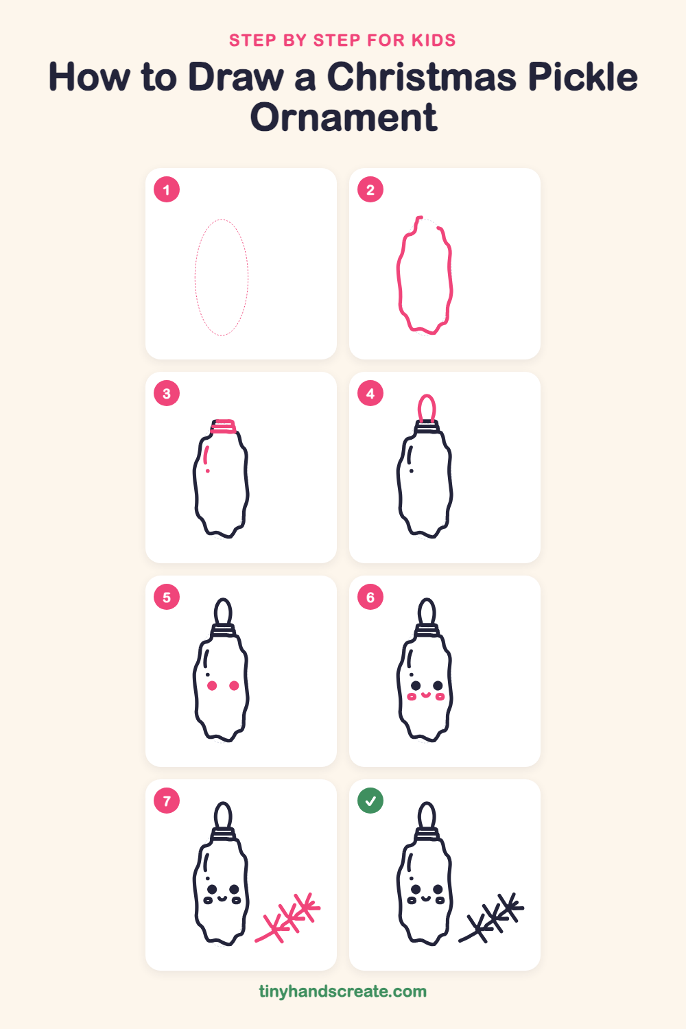 How to draw a Christmas pickle ornament step by step for kids