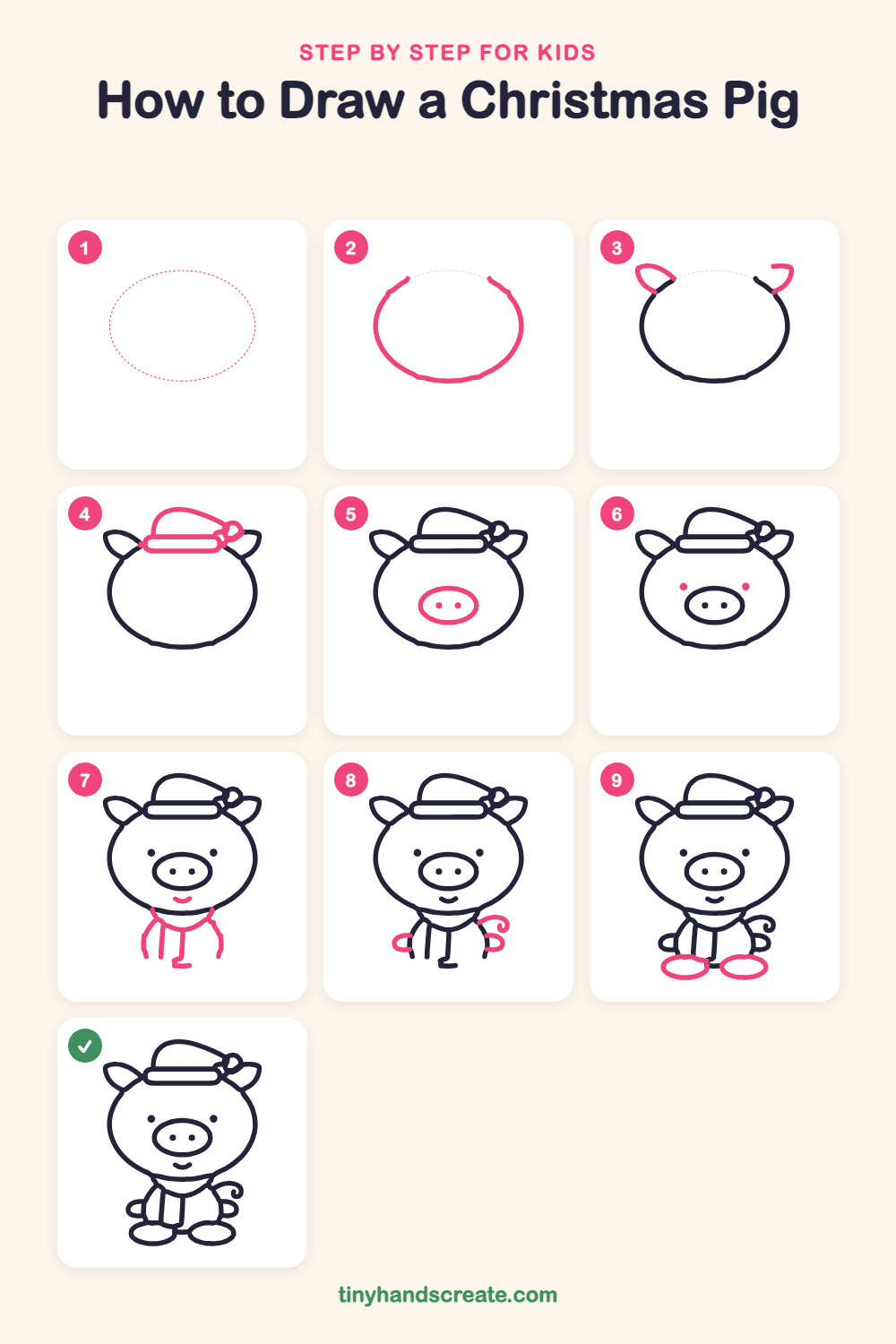 How to draw a Christmas pig step by step for kids