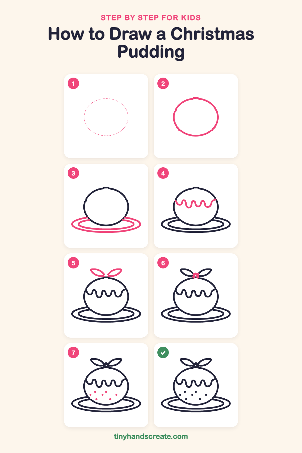 How to draw a Christmas pudding step by step for kids