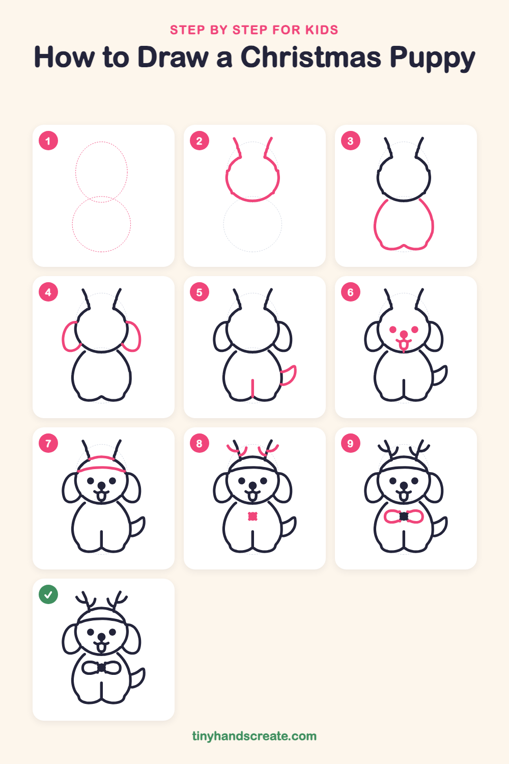 How to draw a Christmas puppy step by step for kids