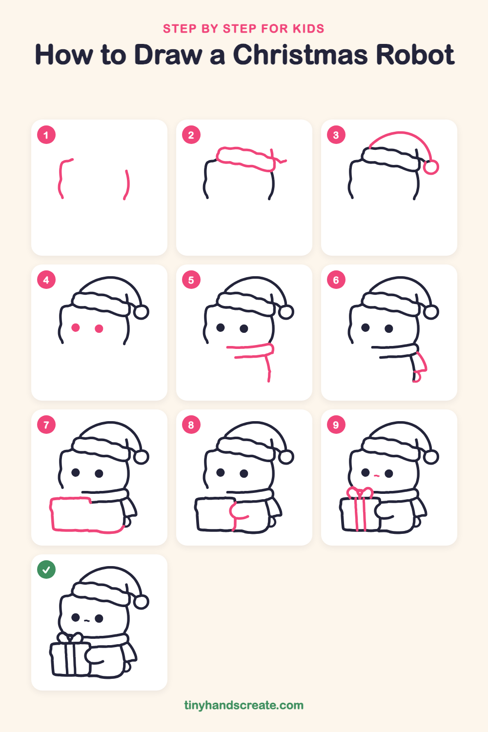 How to draw a Christmas robot step by step for kids