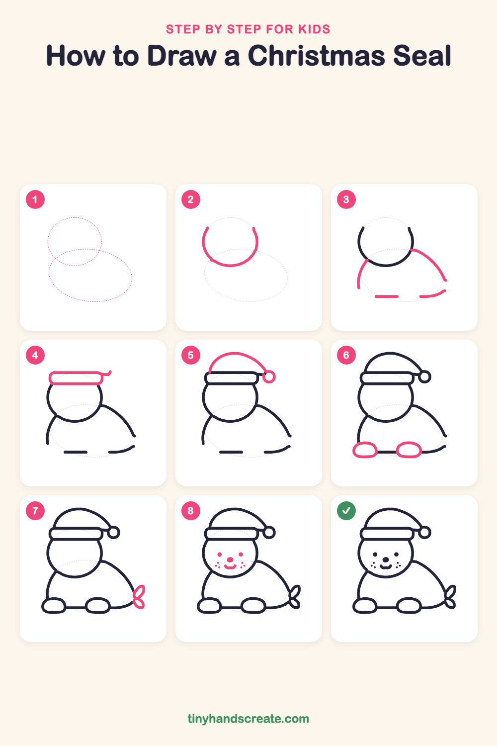 How to draw a Christmas seal step by step for kids