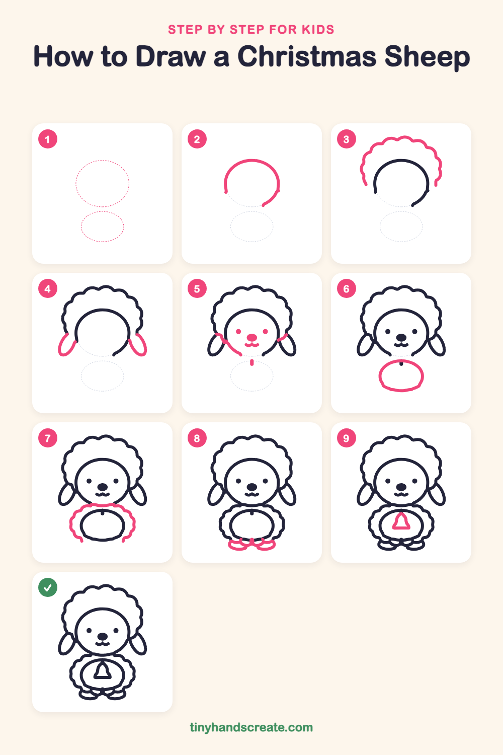 How to draw a Christmas sheep step by step for kids