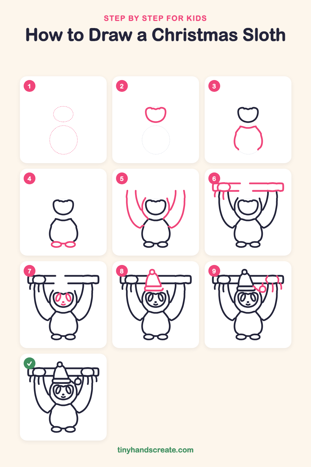 How to draw a Christmas sloth step by step for kids