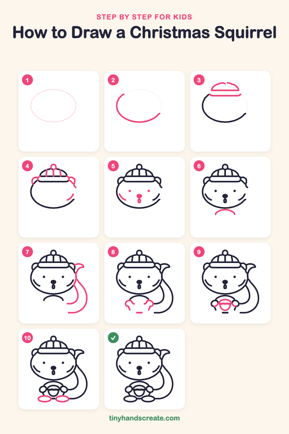 How to draw a Christmas squirrel step by step for kids