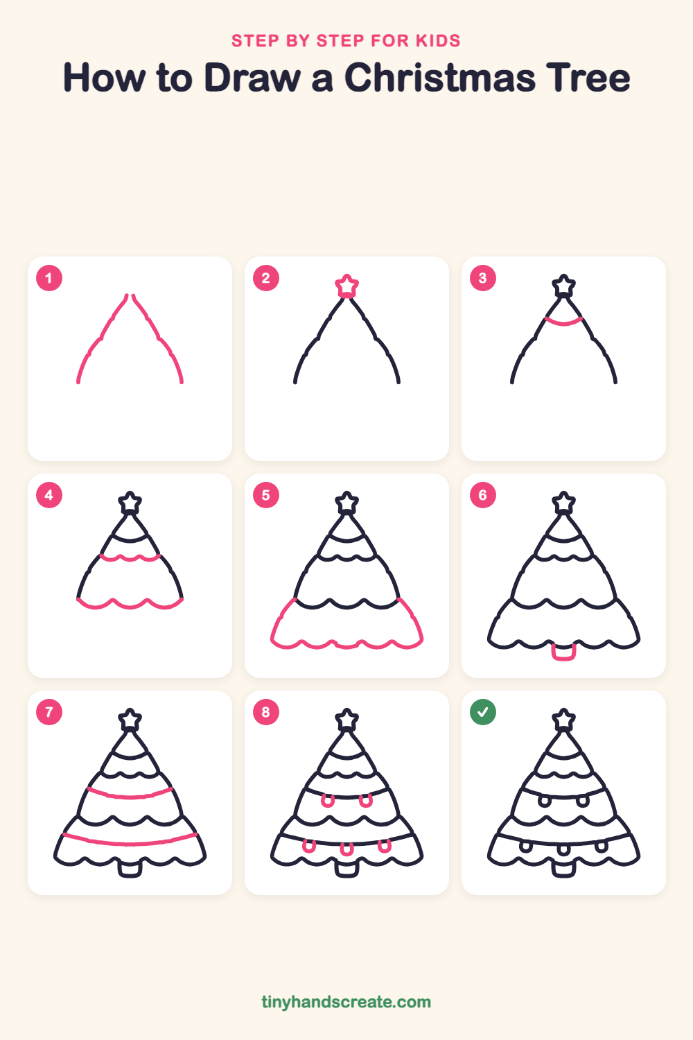 How to draw a Christmas tree step by step for kids