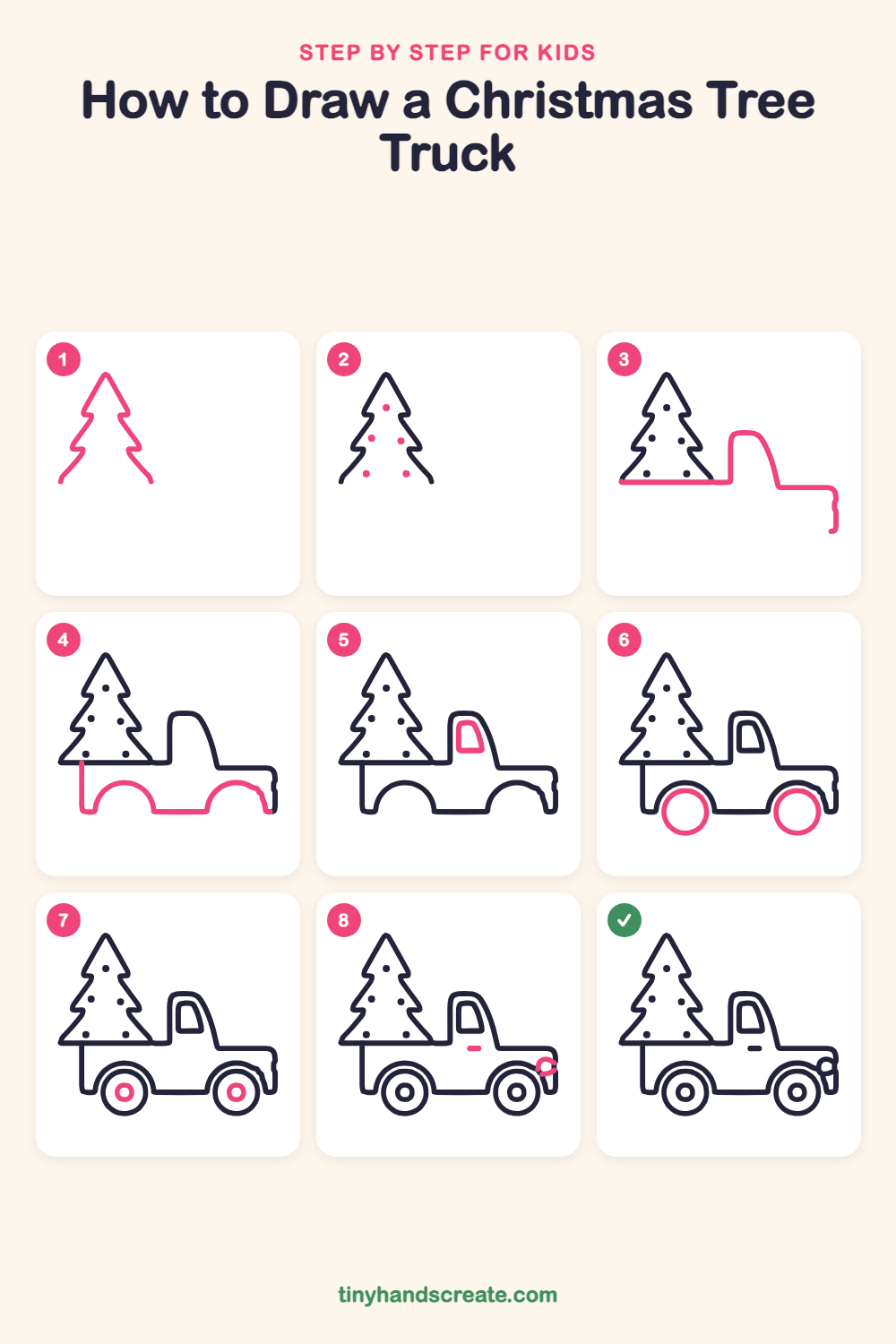 How to draw a Christmas tree truck step by step for kids