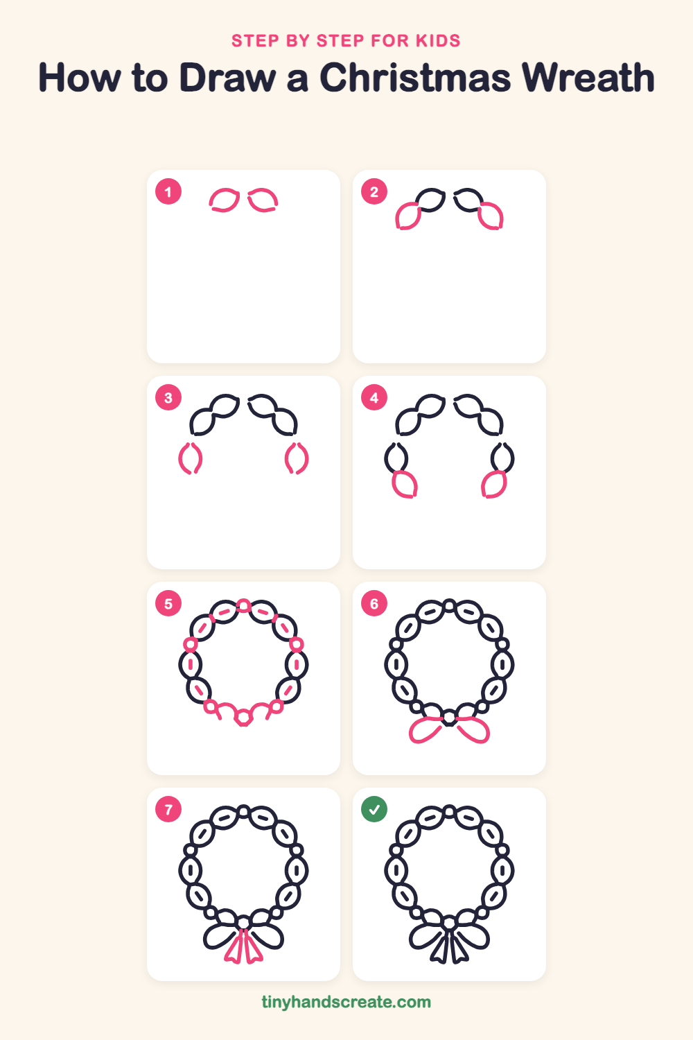 How to draw a Christmas wreath step by step for kids