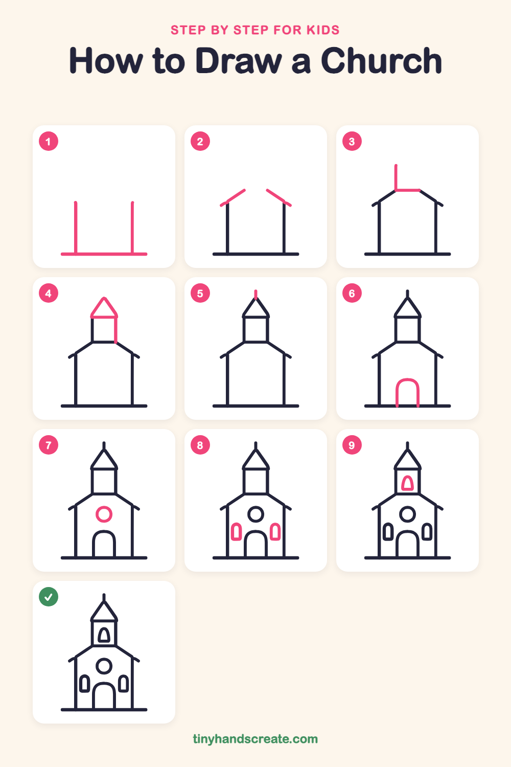 How to draw a church step by step for kids