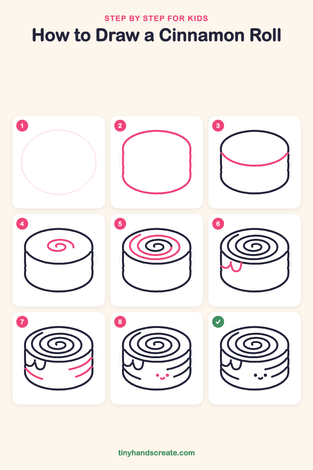 How to draw a cinnamon roll step by step for kids