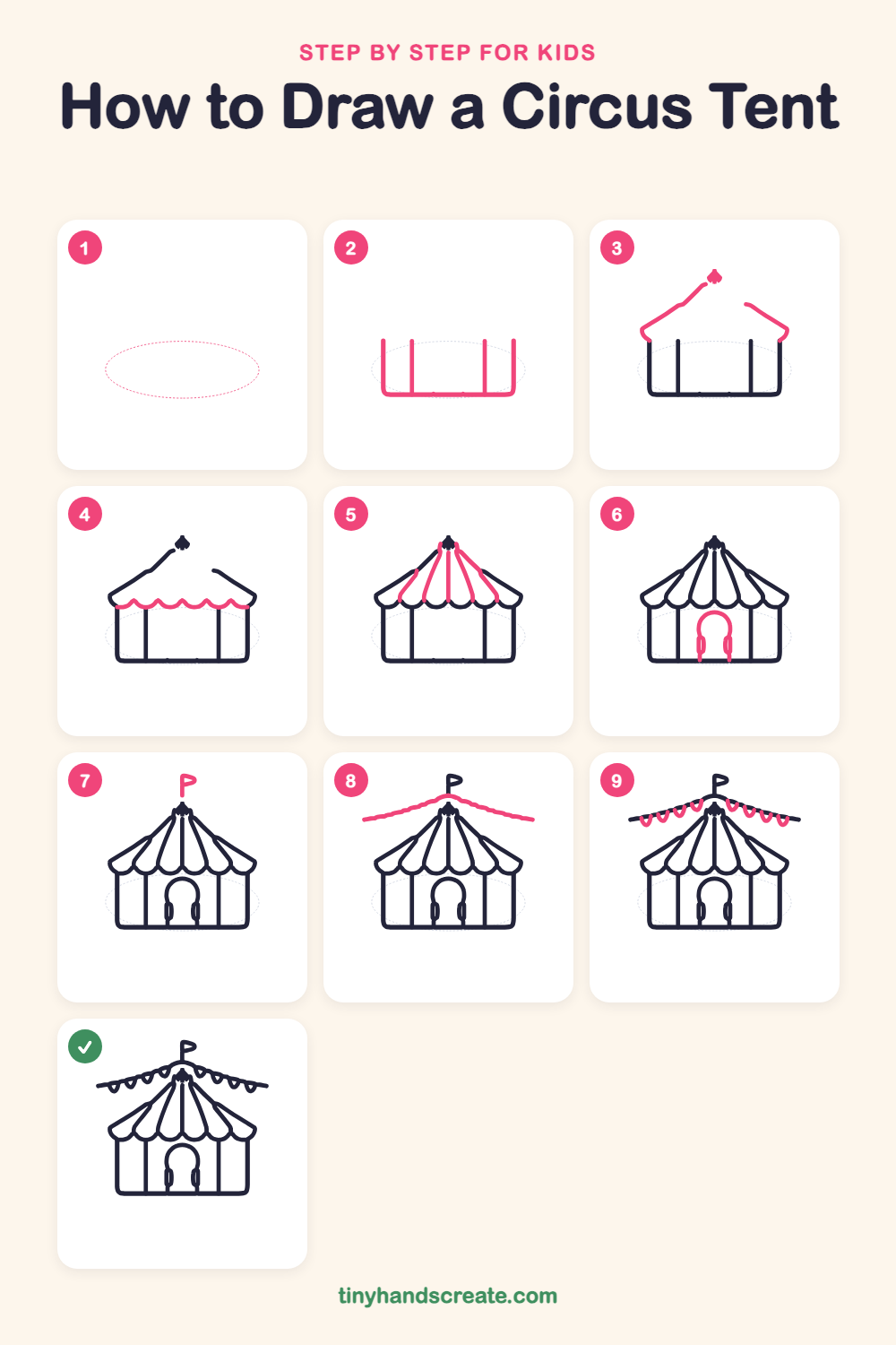 How to draw a circus tent step by step for kids