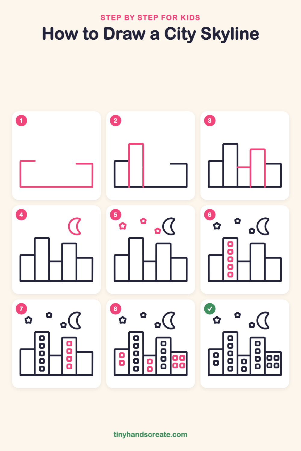 How to draw a city skyline step by step for kids