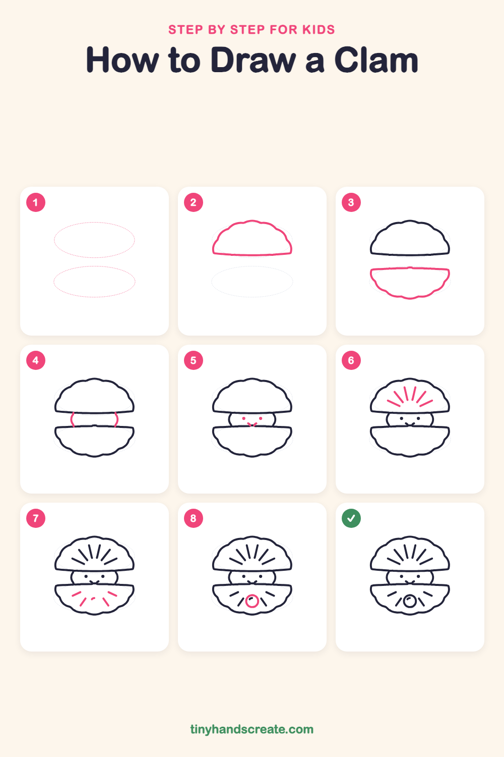 How to draw a clam step by step for kids