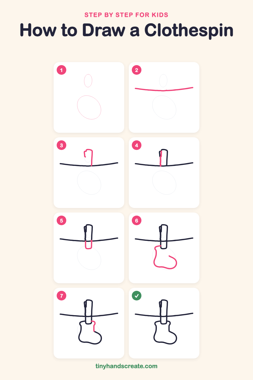 How to draw a clothespin step by step for kids