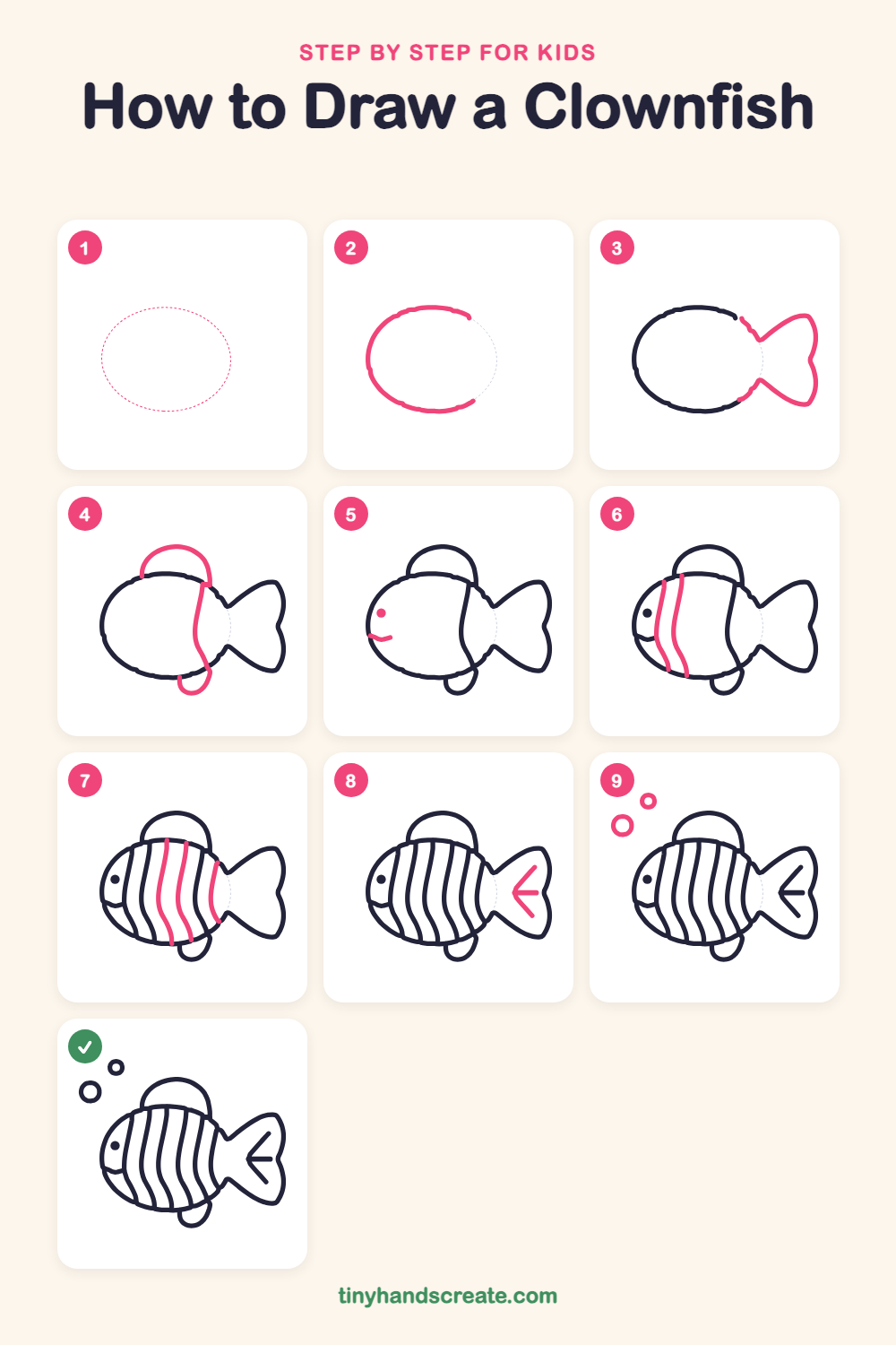 How to draw a clownfish step by step for kids