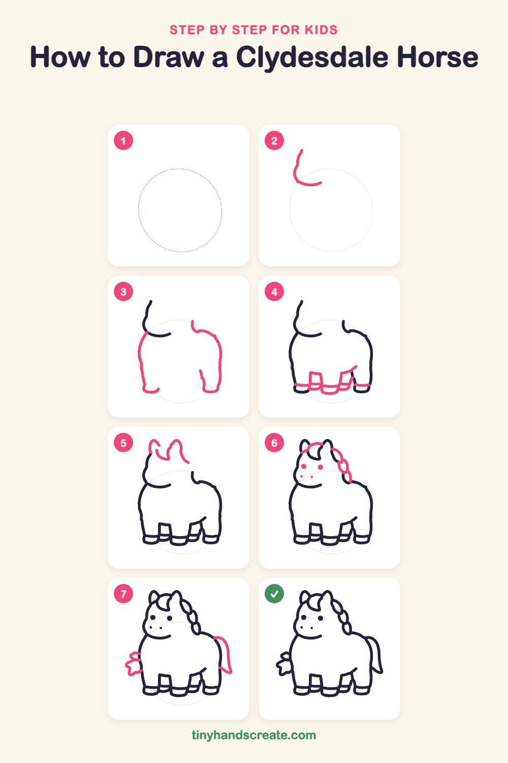 How to draw a Clydesdale horse step by step for kids
