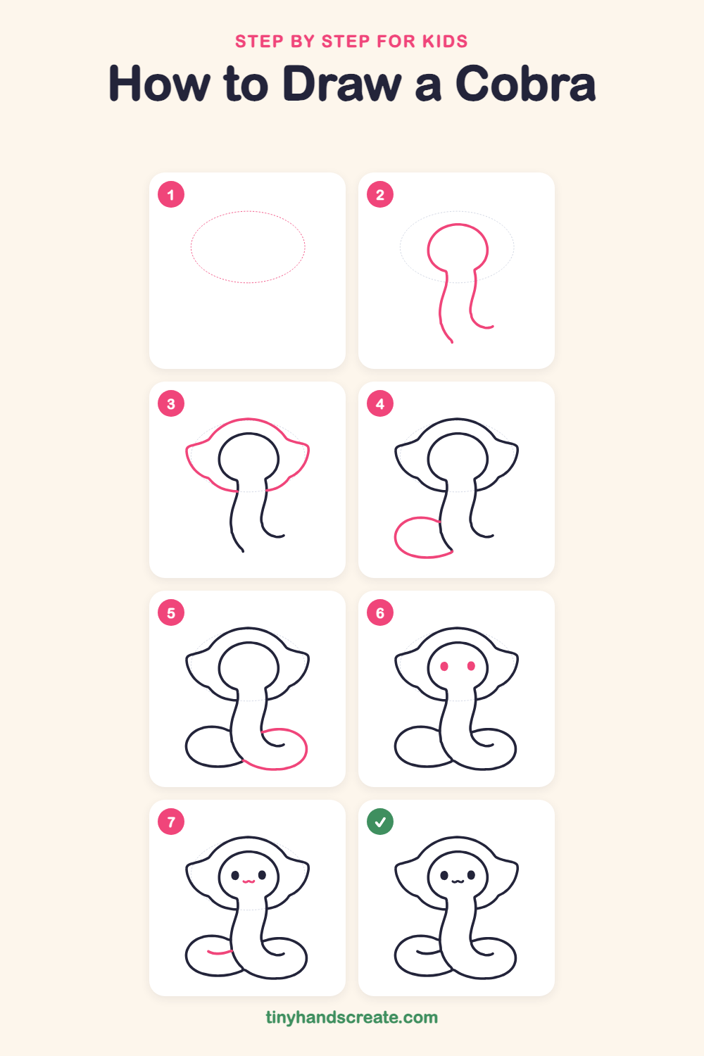 How to draw a cobra step by step for kids