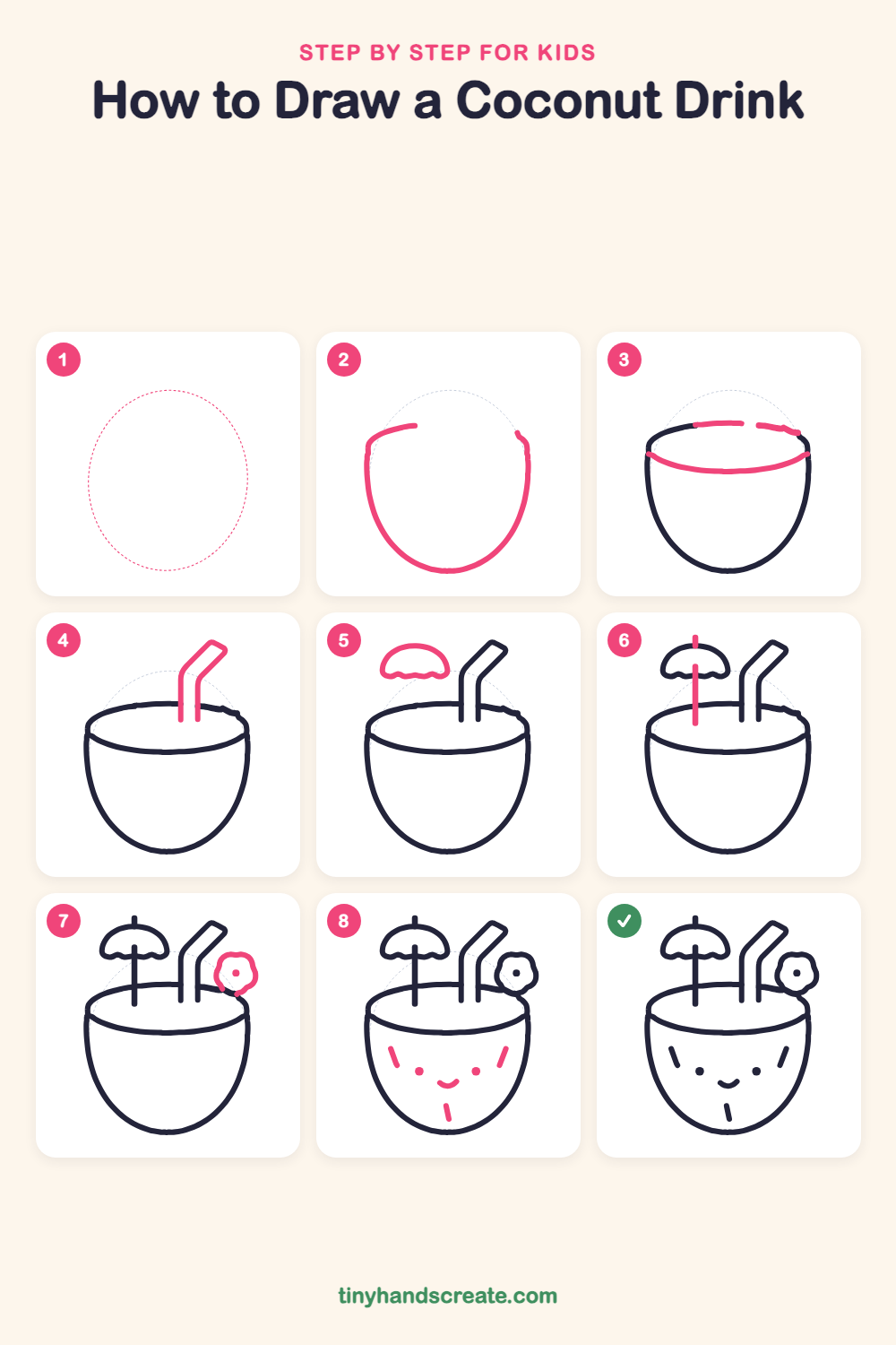 How to draw a coconut drink step by step for kids