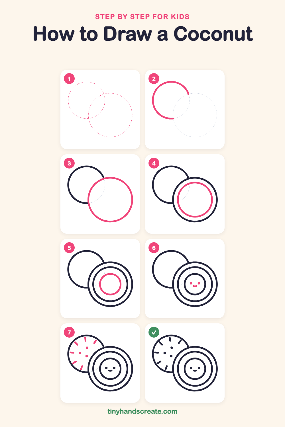 How to draw a coconut step by step for kids