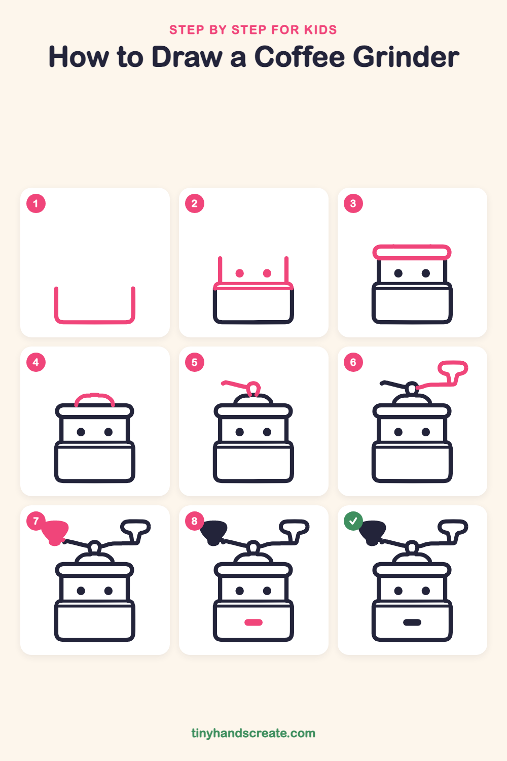 How to draw a coffee grinder step by step for kids