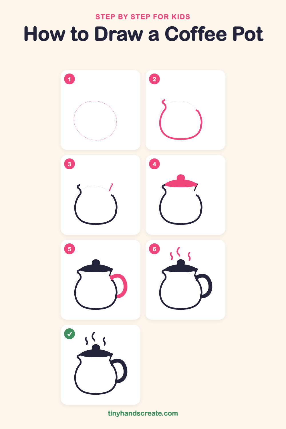How to draw a coffee pot step by step for kids