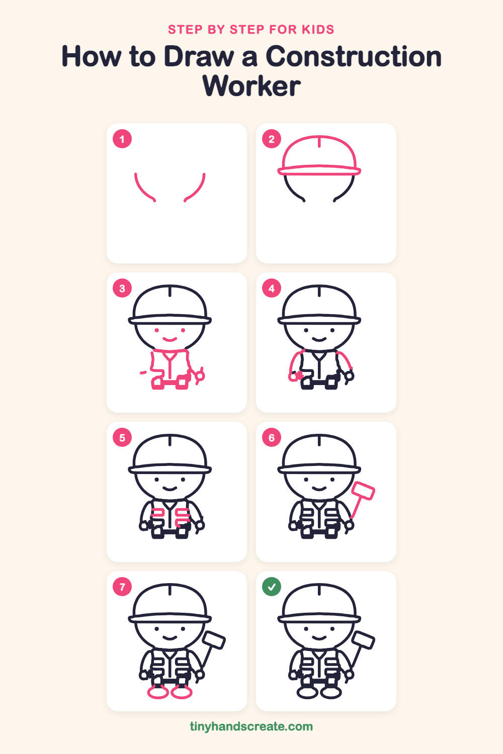 How to draw a construction worker step by step for kids
