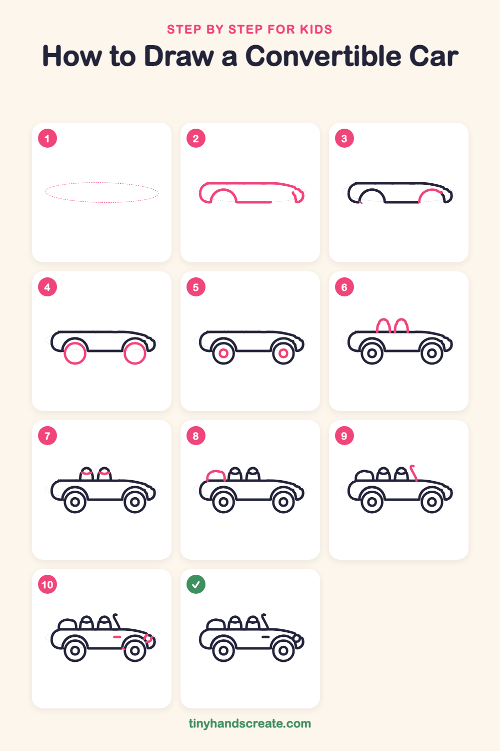 How to draw a convertible car step by step for kids