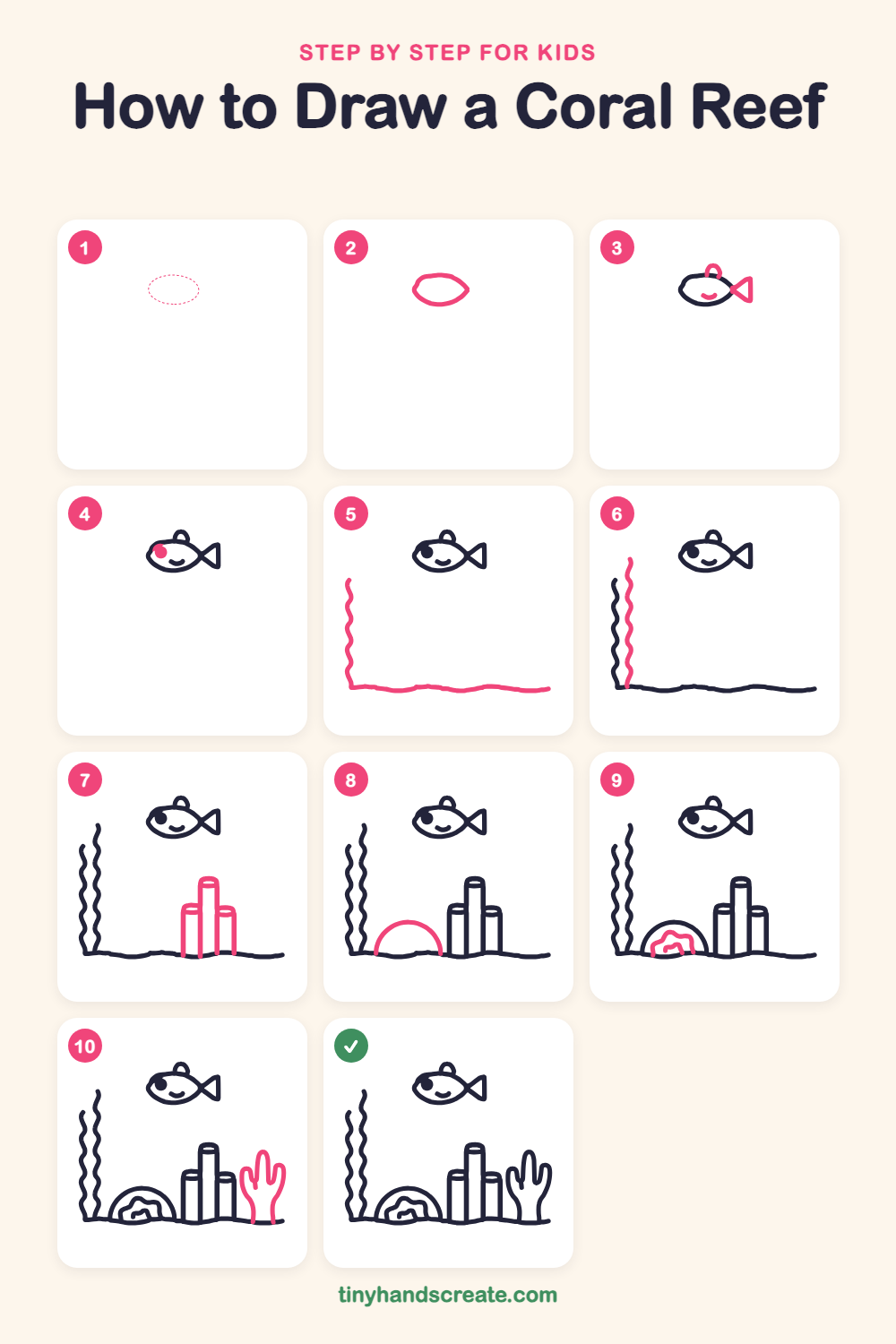 How to draw a coral reef step by step for kids