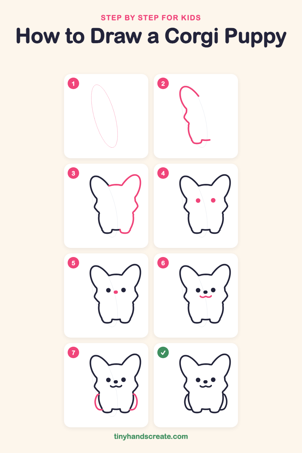How to draw a corgi puppy step by step for kids