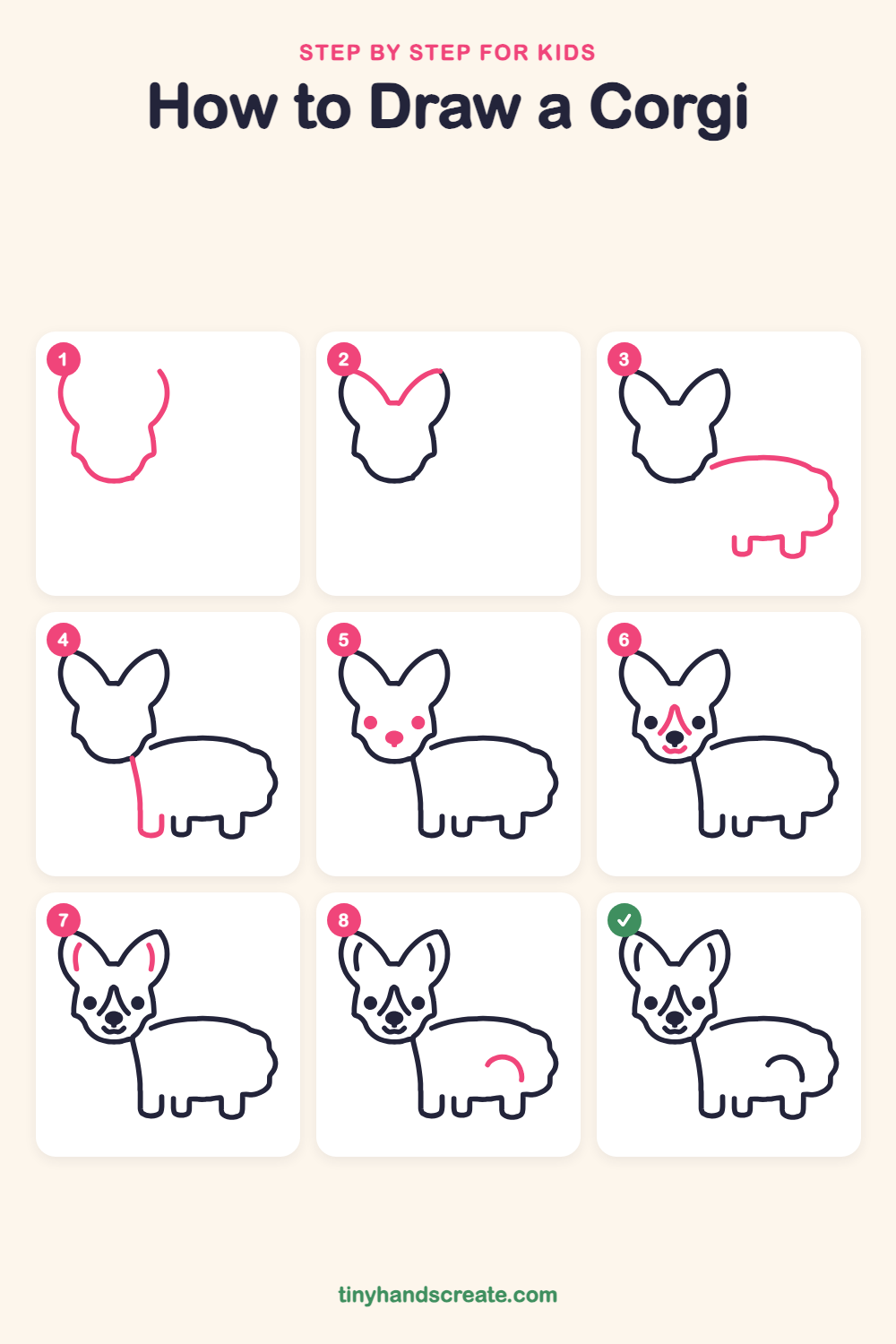 How to draw a corgi step by step for kids