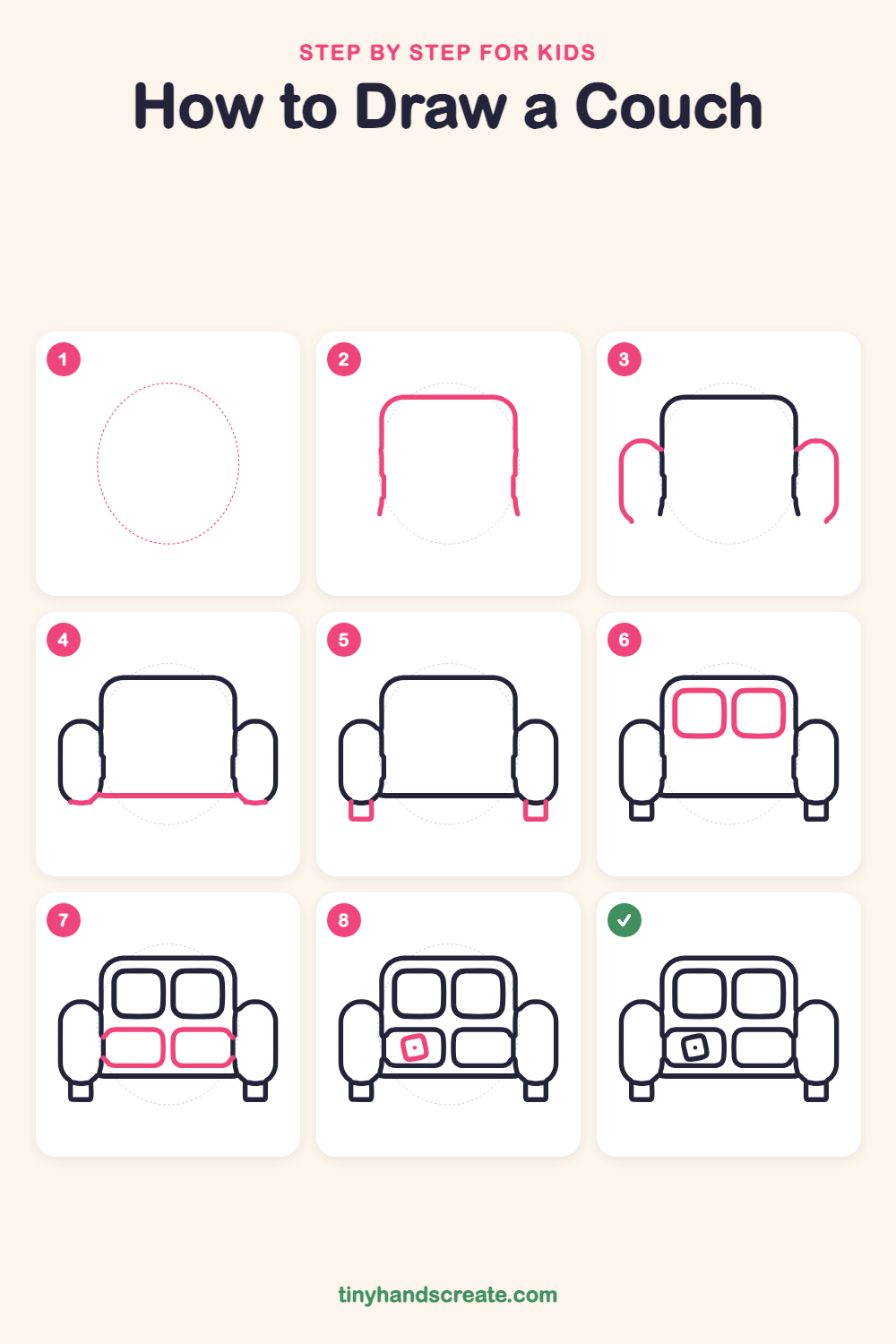 How to draw a couch step by step for kids
