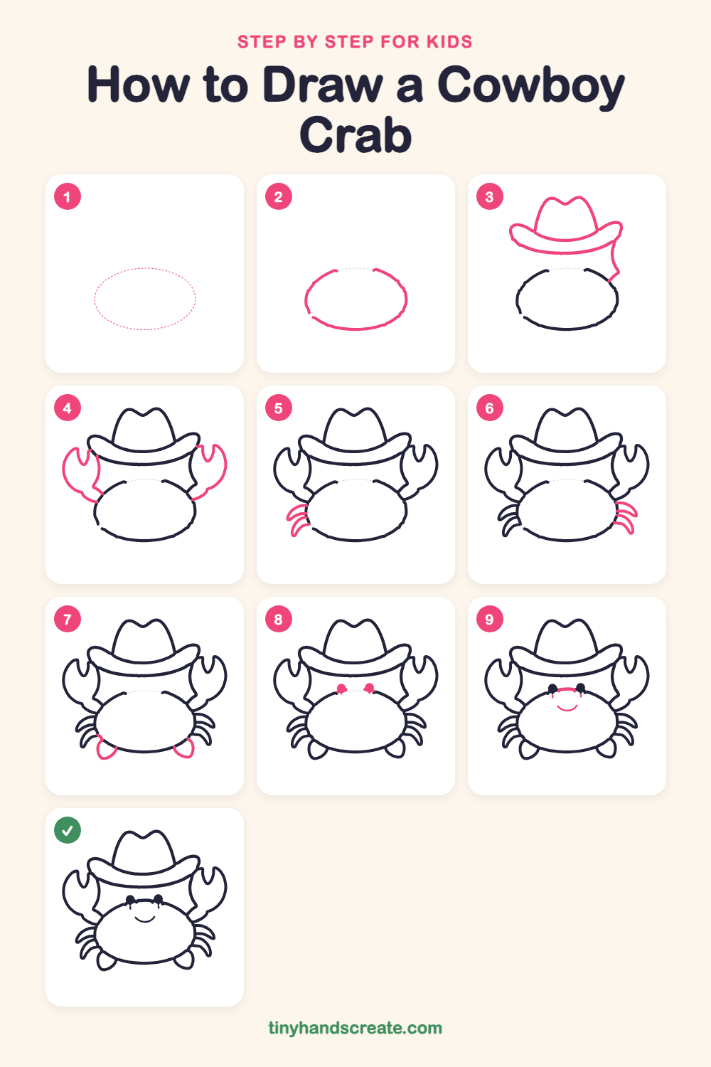 How to draw a cowboy crab step by step for kids