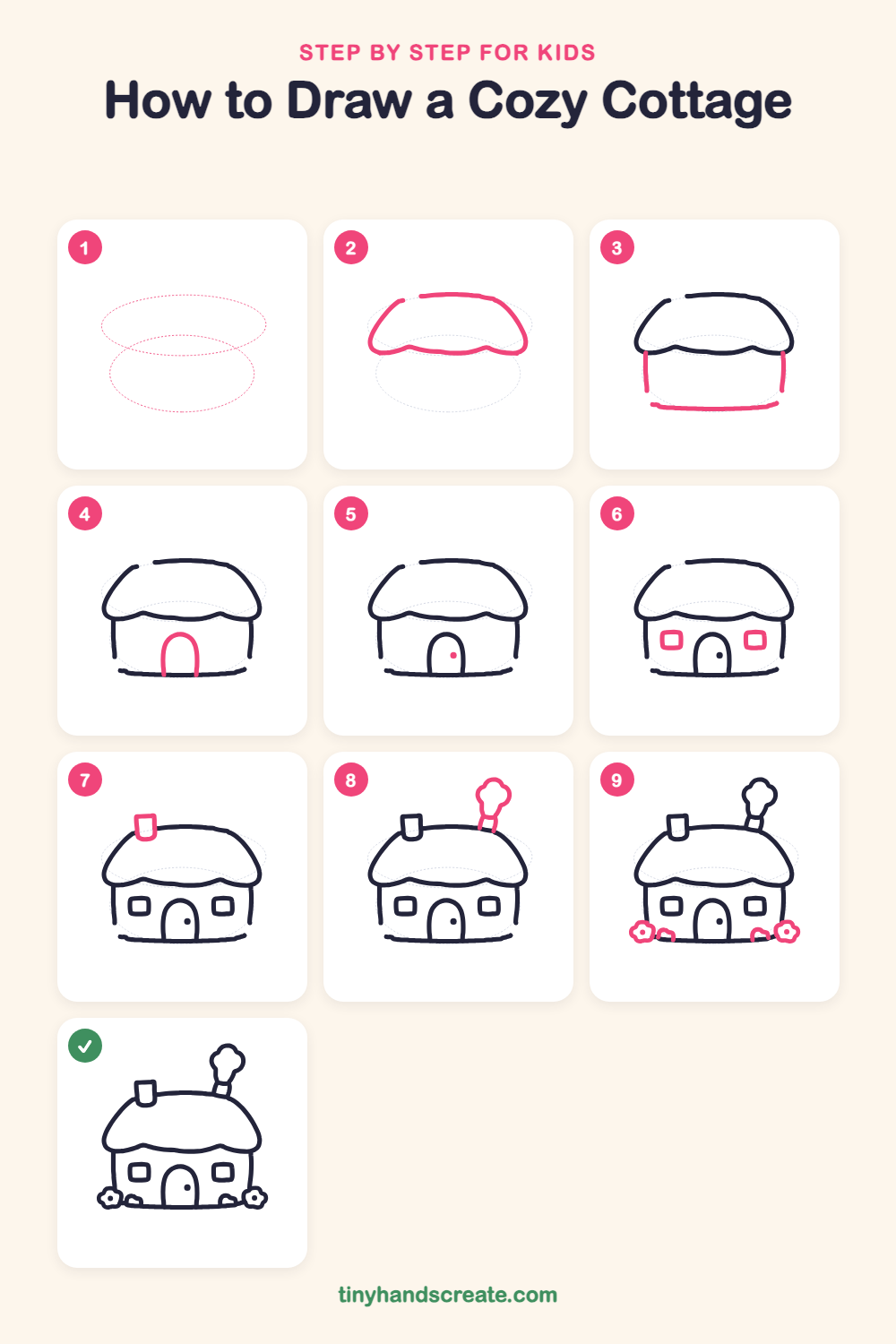 How to draw a cozy cottage step by step for kids