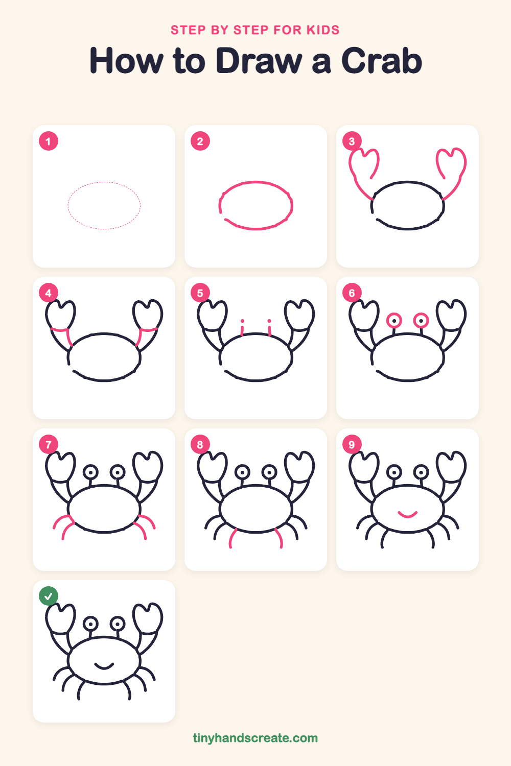 How to draw a crab step by step for kids