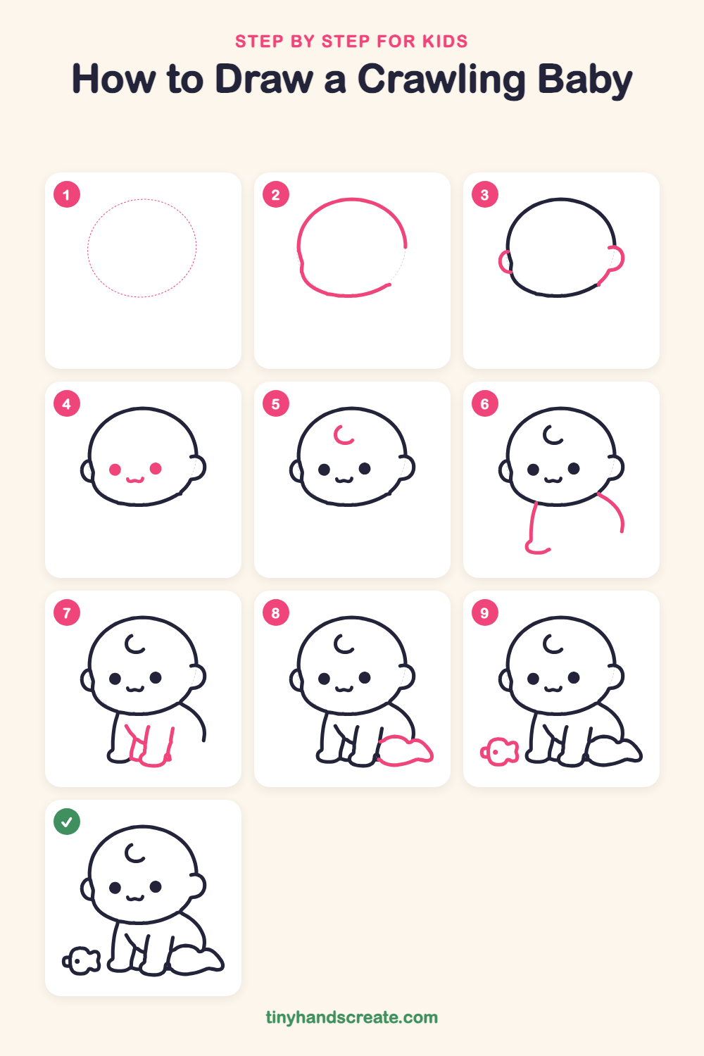 How to draw a crawling baby step by step for kids