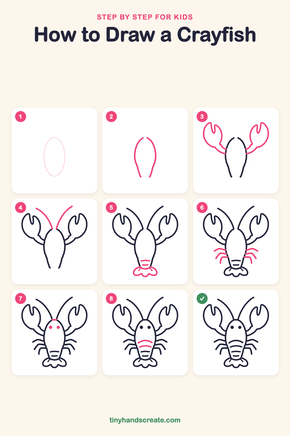 How to draw a crayfish step by step for kids