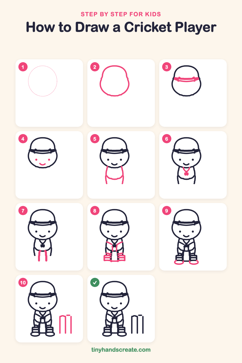 How to draw a cricket player step by step for kids