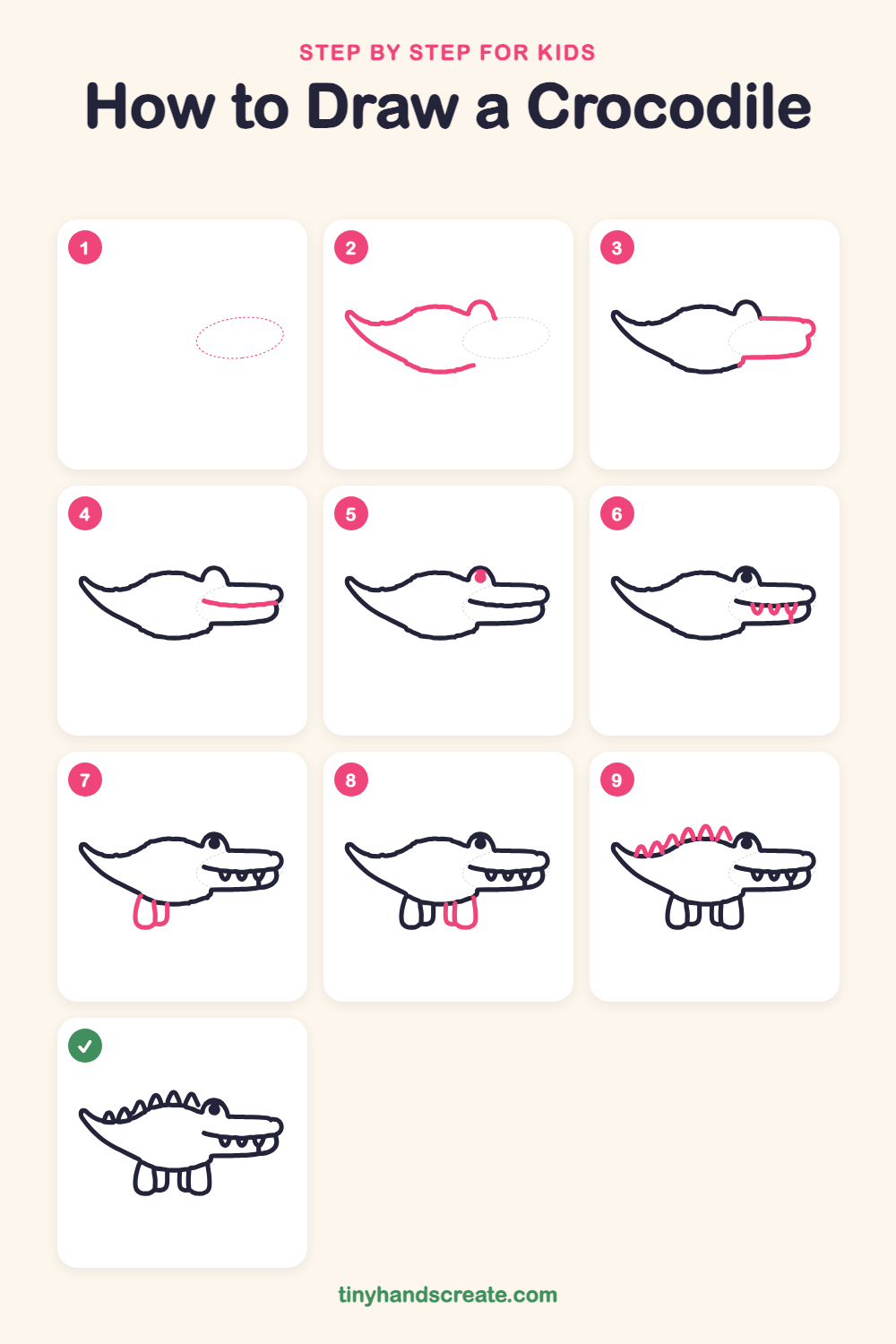 How to draw a crocodile step by step for kids
