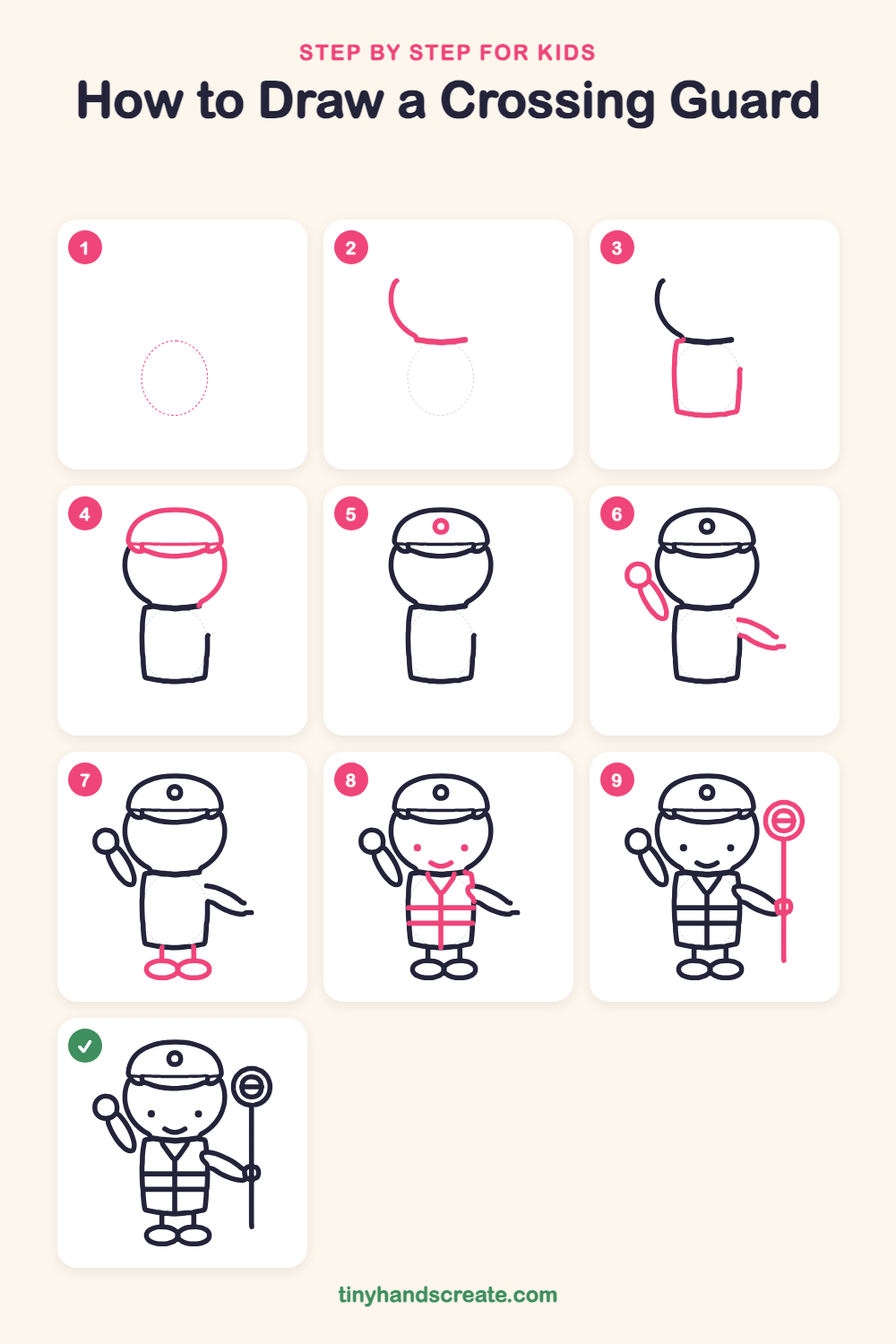 How to draw a crossing guard step by step for kids