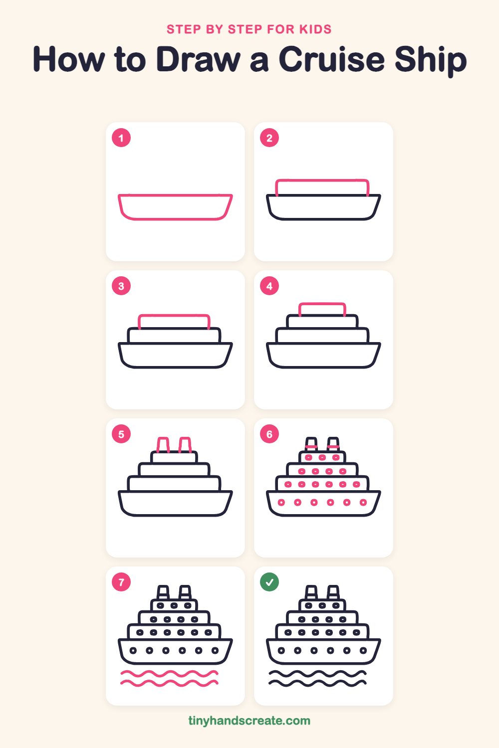 How to draw a cruise ship step by step for kids