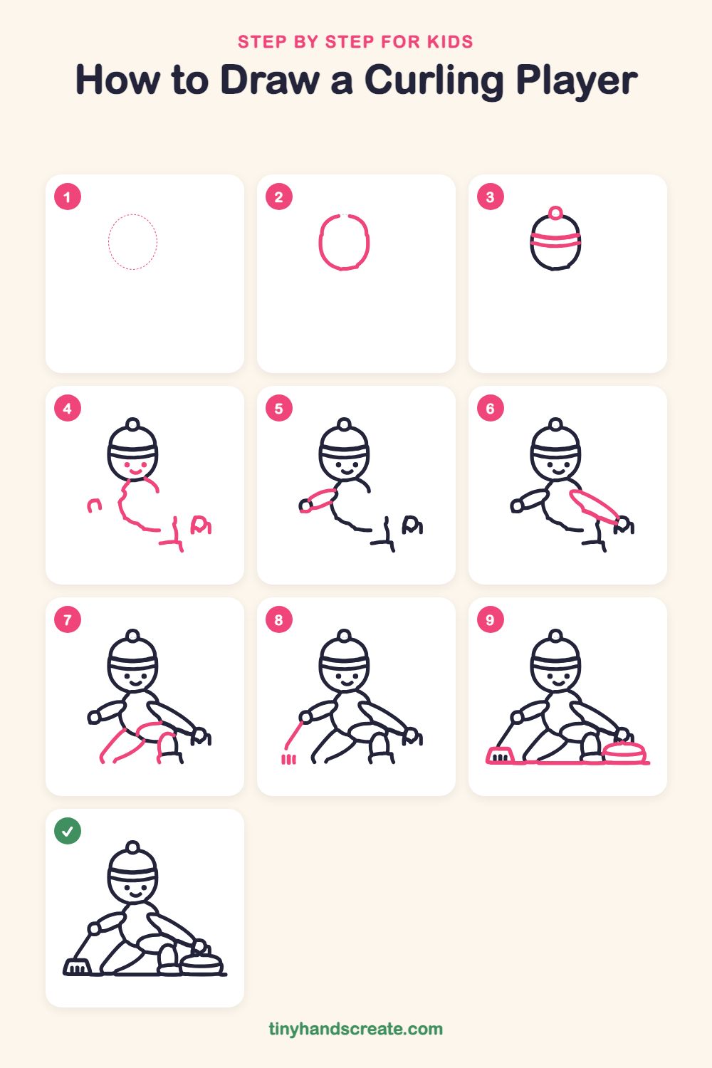 How to draw a curling player step by step for kids