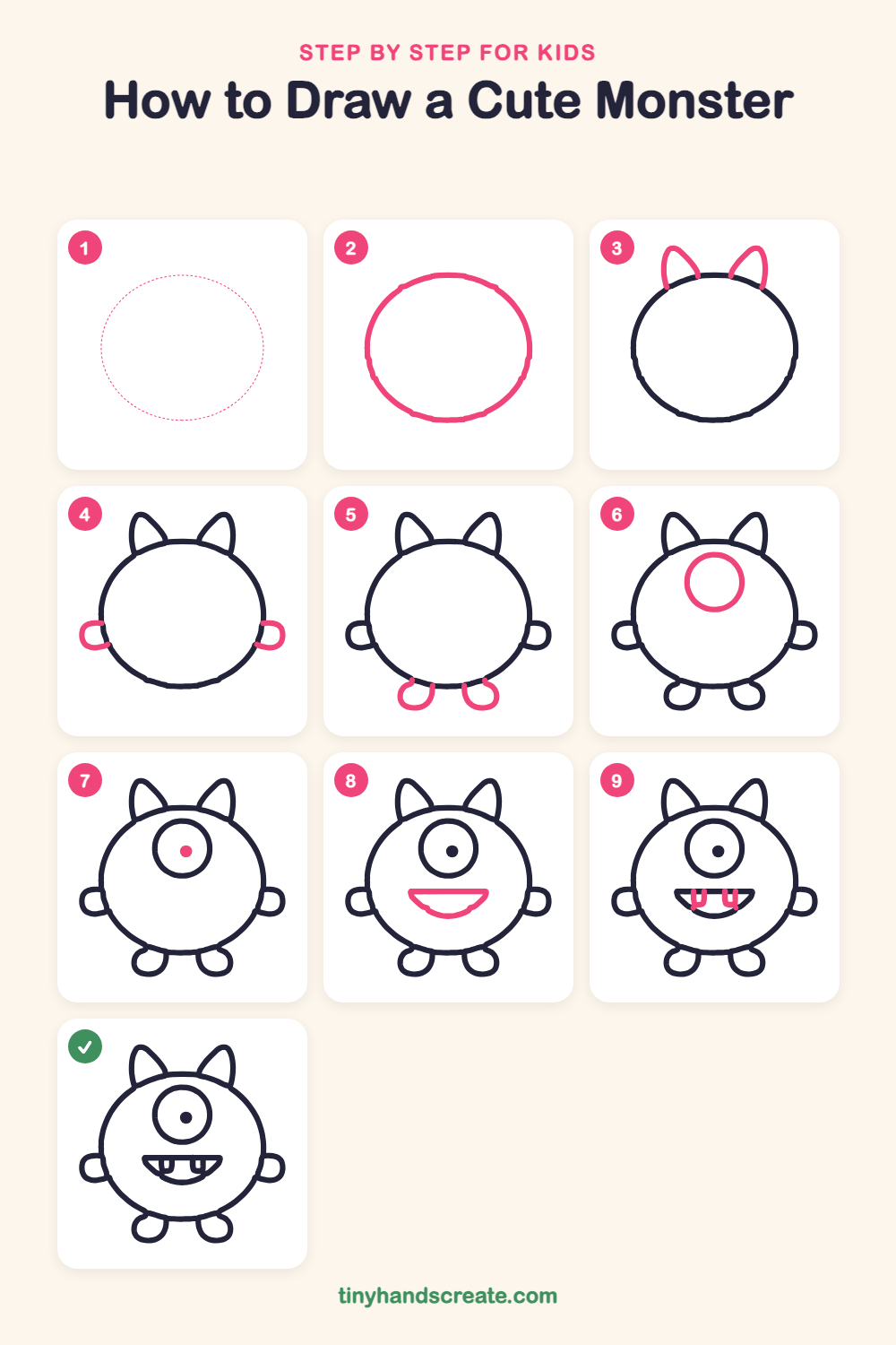 How to draw a cute monster step by step for kids
