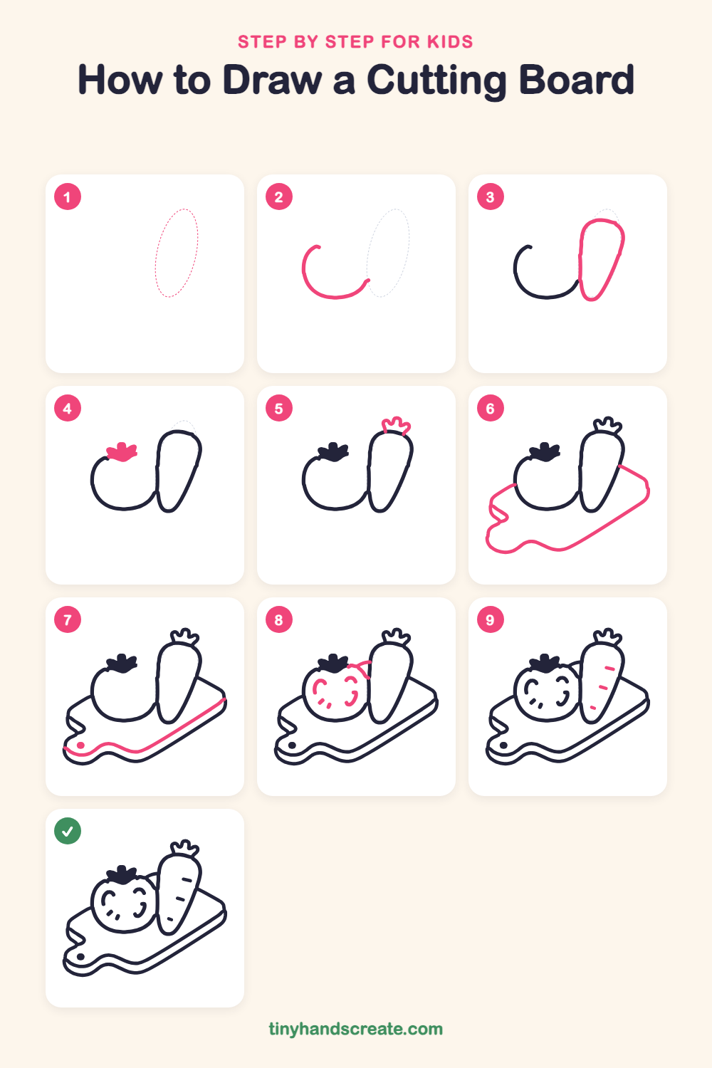 How to draw a cutting board step by step for kids