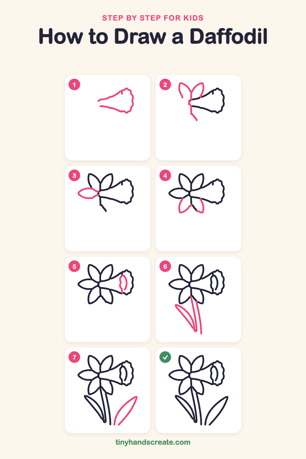 How to draw a daffodil step by step for kids