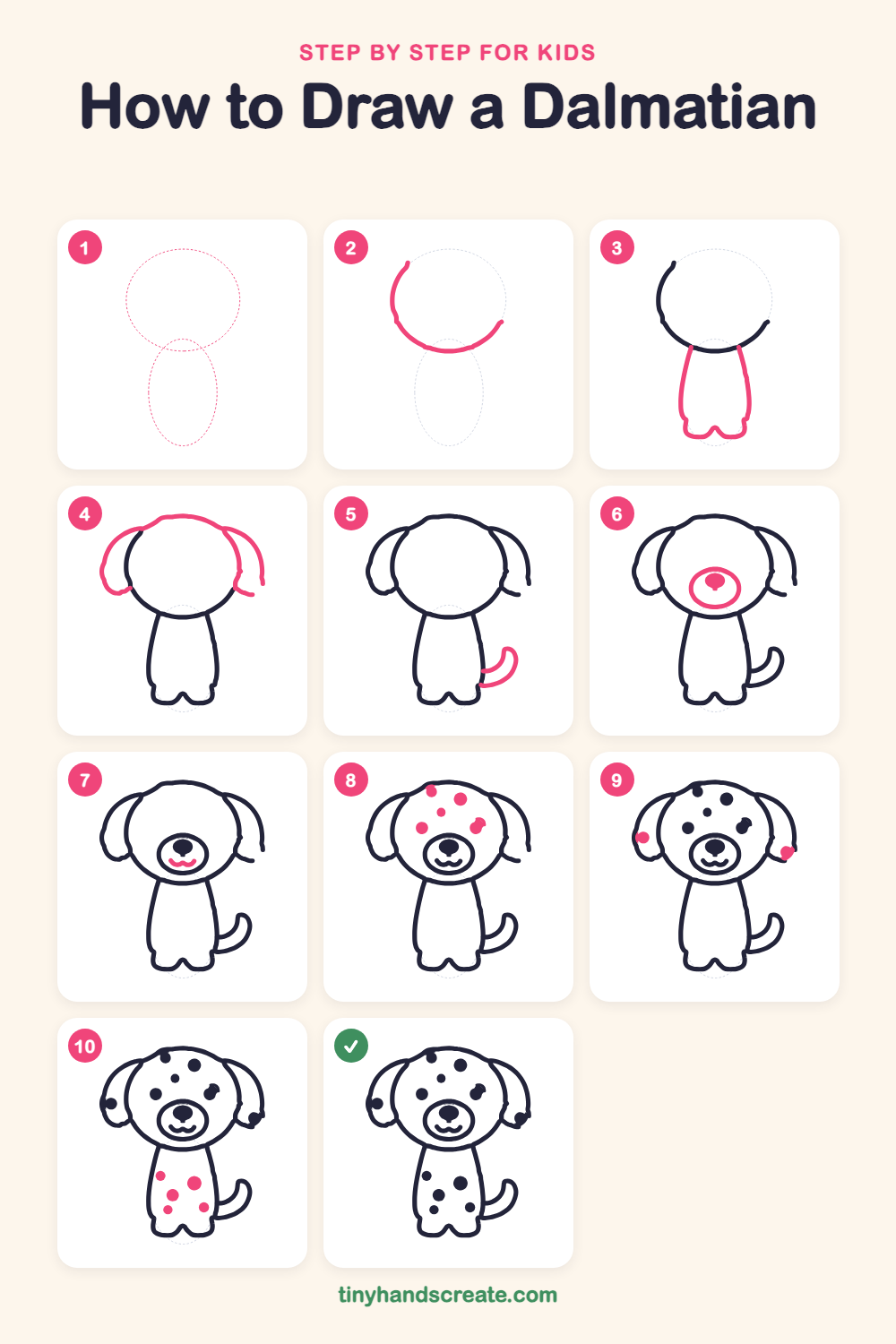 How to draw a dalmatian step by step for kids