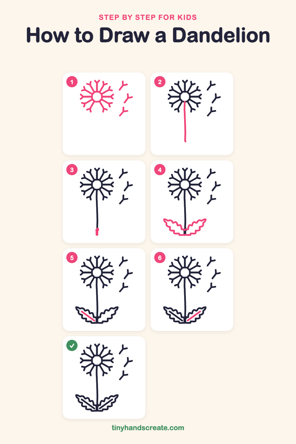 How to draw a dandelion step by step for kids