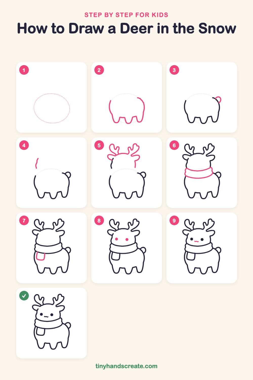 How to draw a deer in the snow step by step for kids