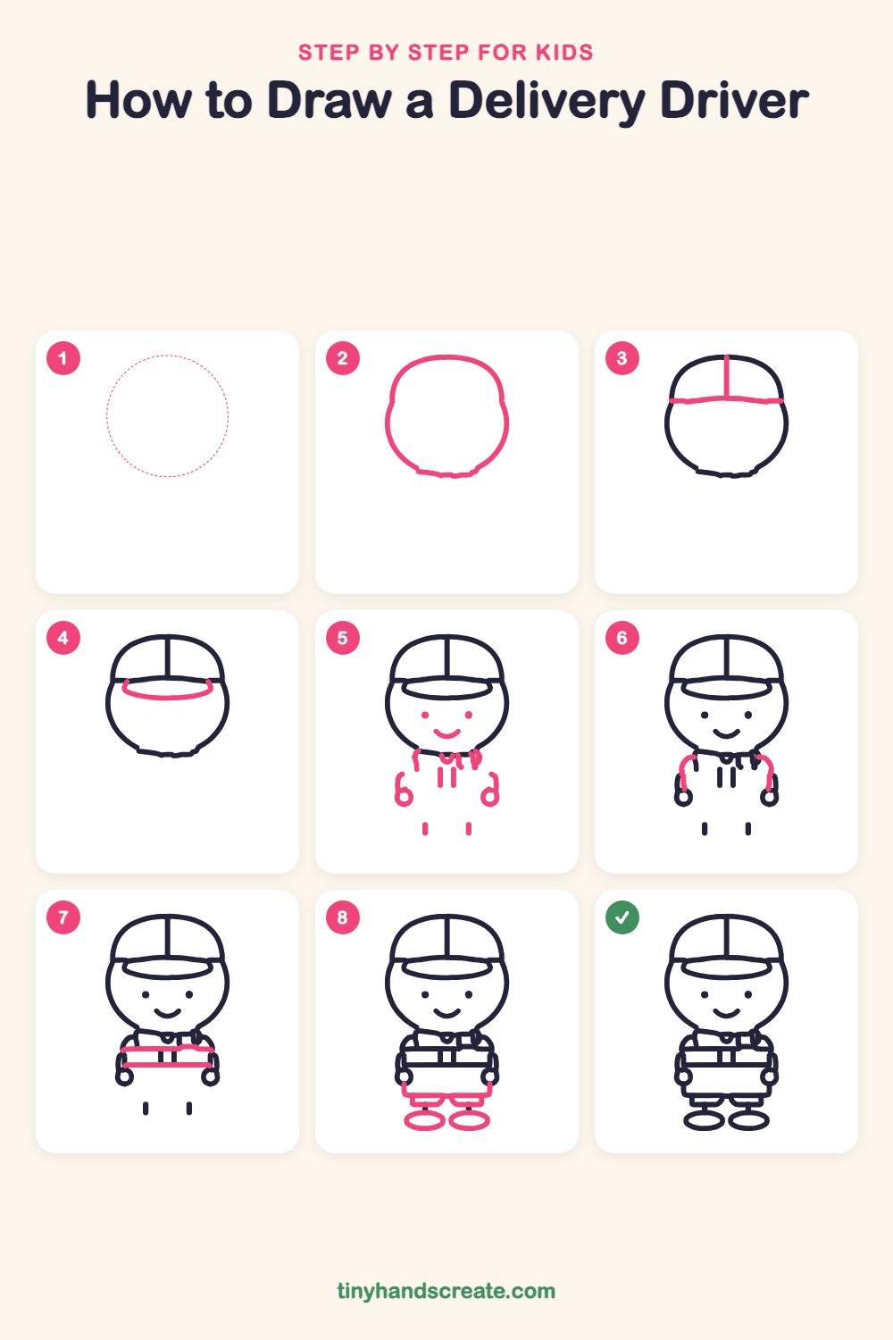 How to draw a delivery driver step by step for kids