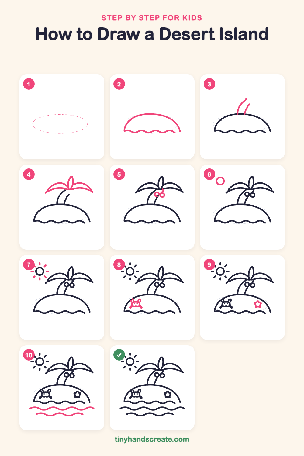 How to draw a desert island step by step for kids