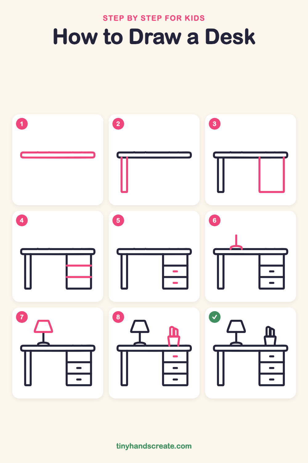 How to draw a desk step by step for kids